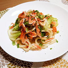 春キャベツと桜エビの柚子胡椒焼うどん